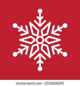 Stylized abstract geometric snowflake winter icon on a soft pastel red background.
