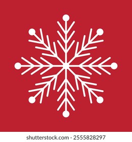 Stylized abstract geometric snowflake winter icon on a soft pastel red background.