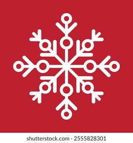 Stylized abstract geometric snowflake winter icon on a soft pastel red background.