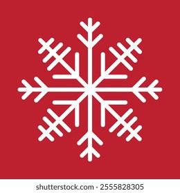 Stylized abstract geometric snowflake winter icon on a soft pastel red background.