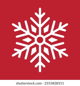 Stylized abstract geometric snowflake winter icon on a soft pastel red background.