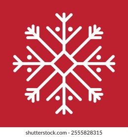 Stylized abstract geometric snowflake winter icon on a soft pastel red background.