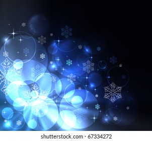 Stylized abstract glowing background with snowflakes