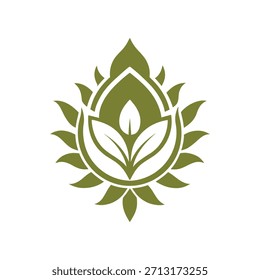 Logotipo verde estilizado de la hoja y de la gota de agua Abstractas para la Naturaleza, orgánica, o marca del bienestar