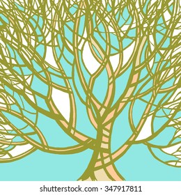 Stylized abstract green tree. Art colorful illustration. Ecology, nature and garden theme