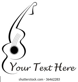 Stylized abstract guitar tattoo - black image on white background. With place for some text. Can be used as company logotype.