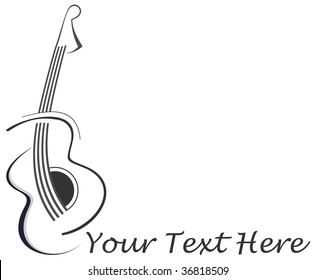 Stylized abstract guitar tattoo - black image on white background. With place for some text. Can be used as company logotype.