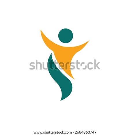 A stylized, abstract human figure logo in teal and orange, suggesting movement, growth, and well-being with a flowing, organic form.
