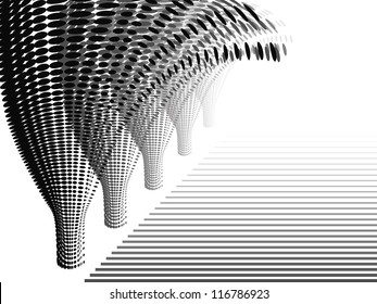 Stylized abstract landscape with row of trees and road in perspective