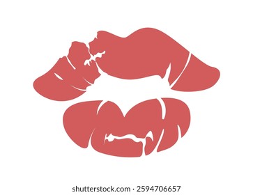 Stylized abstract lips print in red color with a distressed effect on a white background. Represents love, romance, passion, and beauty. Vector illustration