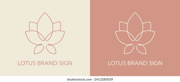 Stylized abstract lotus sign in elegant linear style. Line flower graphic symbol, elegant natural element for logo, icon, emblem and other design. Vector illustration, minimalist flower symbol