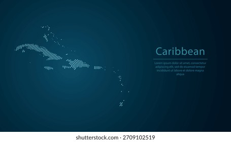 Stylized abstract map of the Caribbean created using curved neon tech-inspired lines