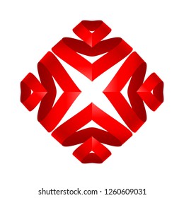 Stylized Abstract Red Ribbons Origami Element for Design on White Background. Illustration Template for Logo or Infographic Consists