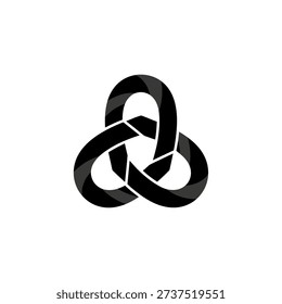 A stylized, abstract representation of a Celtic knot, featuring intertwined black and gray loops on a white background. Symbolizes connection and eternity.