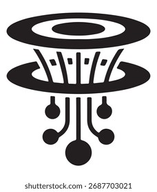 A stylized, abstract representation of a quantum computing symbol rendered in a distinctive silhouette style.