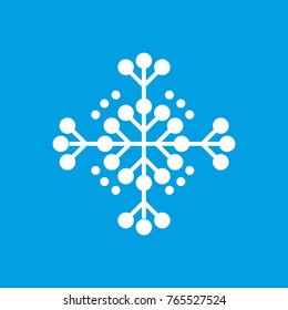 Stylized, abstract snowflake white on a blue background