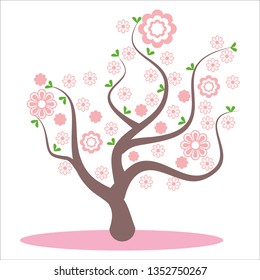 stylized, abstract spring tree. Flowers on the branches, flowers on the tree. Sakura blossom, pink beautiful flowers, flowering tree