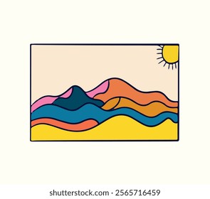 Stylized Abstract Sunset with Bold Waves