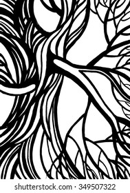 Stylized abstract tree. Art black and white illustration. Ecology, nature and garden theme