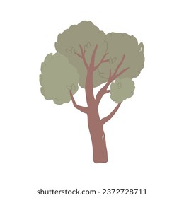 Stylized abstract tree in hand drawn cartoon style. Vector illustration of forest, garden symbol in pastel colors isolated on white background