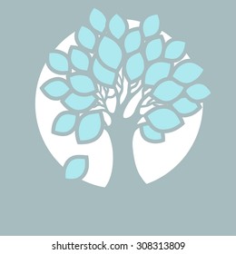 Stylized abstract tree in round. Icon for ecology, autumn season and garden theme.