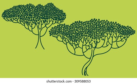 Stylized abstract trees illustration. Ecology and garden theme