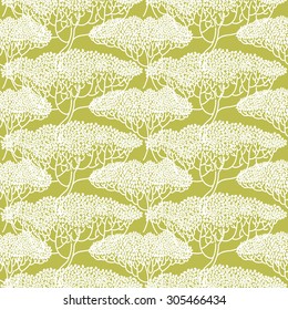 Stylized abstract trees illustration. Wallpaper seamless pattern. Ecology and garden theme