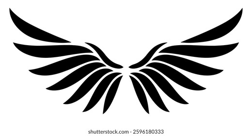 Stylized abstract wings in bold black lines on white background, symbolizing empowerment, freedom, and balance. Ideal for motivational designs, branding, or digital art projects.