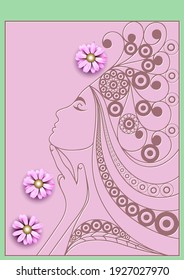 Stylized  abstract woman with flowers. Vector illustration.