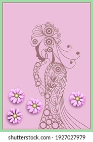 Stylized  abstract woman with flowers. Vector illustration.