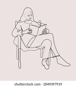 Stylized abstract woman working at home in one line. Female beauty figure logo. One line continuous model. 