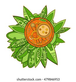 Stylized abstract zentangle orange fruit. Vector image isolated on white background.