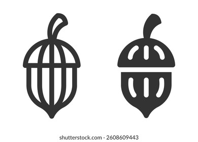Stylized acorn icons in solid and outlined versions.