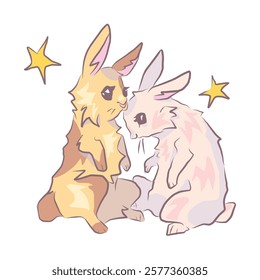 stylized adorable rabbits. conceptual illustration for the design of romantic postcards and printed materials.