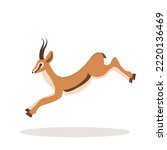 Stylized african antelope. Gazelle with horns on white background. Mammal animal. Vector illustration in flat cartoon style.