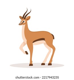 Stylized african antelope. Gazelle with horns on white background. Mammal animal. Vector illustration in flat cartoon style.