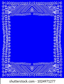 Stylized African frame blue doodle art
