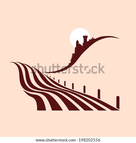 stylized agrarian landscape with a castle in the background