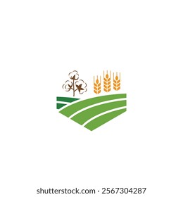 A stylized agricultural logo featuring a tree, wheat stalks, and green fields, symbolizing farming and agriculture