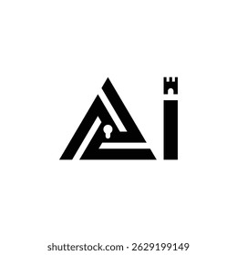 Stylized AI logo with maze and tower design
