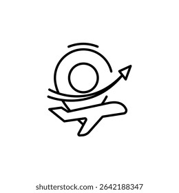 Stylized Airplane Ascent Around The Globe Outlined On Transparent Layer