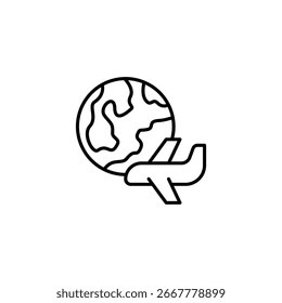 Stylized Airplane Flying Around A Spherical Earth Illustration Icon
