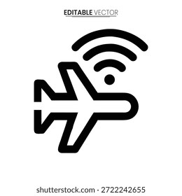 A stylized airplane icon connected to a wireless signal, representing in-flight connectivity.