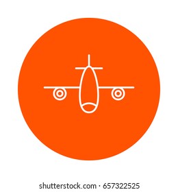 Stylized airplane, vector monochrome round icon, flat style