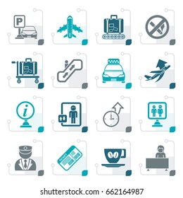 Stylized Airport and transportation icons - vector icon set