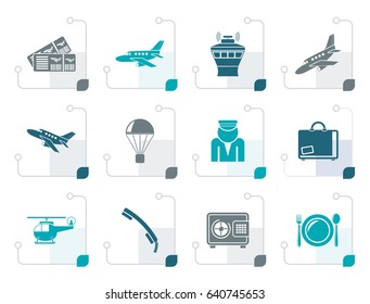 Stylized Airport and travel icons - vector icon set