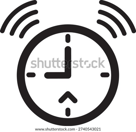 Stylized alarm clock icon with ringing sound waves emanating representing time and alerts