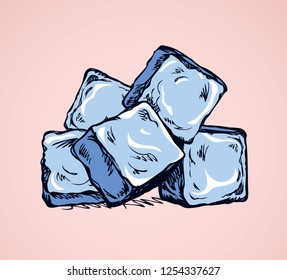 Stylized algid gelid glacial bricks icon isolated on white backdrop. Freehand ink drawn symbol sketchy in art scribble retro style pen on paper. View closeup with space for text on light pink surface