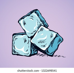 Stylized algid gelid glacial bricks icon isolated on white backdrop. Freehand ink drawn symbol sketchy in art scribble retro style pen on paper. View closeup and space for text on light purple surface