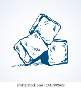 Stylized algid gelid glacial bricks icon isolated on white backdrop. Freehand ink drawn symbol sketchy in art scribble retro style pen on paper. View closeup with space for text on light azure surface